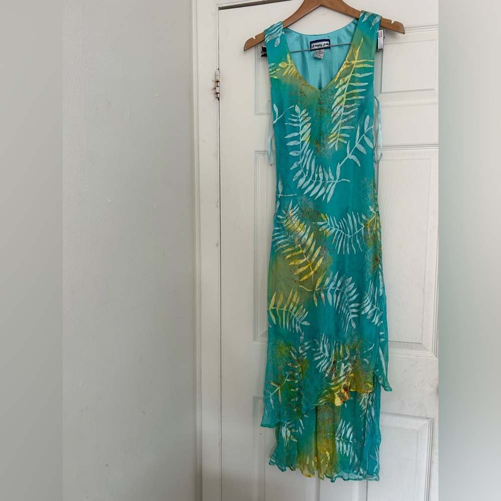 Simply silk Y2k silk blend Tropical Green and Yellow Dress